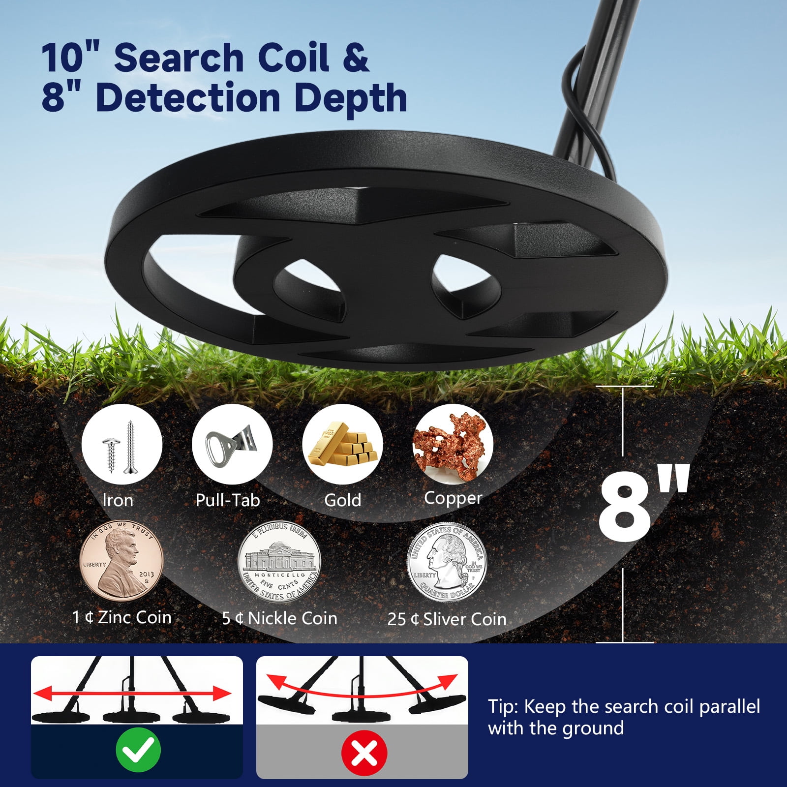 Fovendi 10" Metal Detector for Adults Waterproof-Professional Higher Accuracy Metal Finder with LCD Display & 5 Mode, 3 Audio Tone Gold Detector for Gift