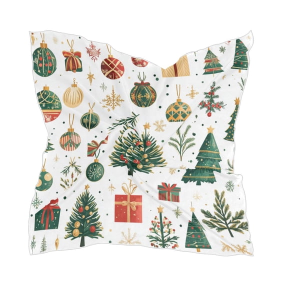 Christmas Elements Clipart Square Silk Scarf, 23.62×23.62in Polyester Simulated Silk Satin Scarf Tops for Women Head Wraps Shirt Bandana Curly Hair Tie Headband Headscarf