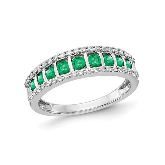 1/2 Carat (Ctw) Natural Emerald Band Ring in 14K White Gold with Diamonds 1/4 Carat (Ctw) for Women
