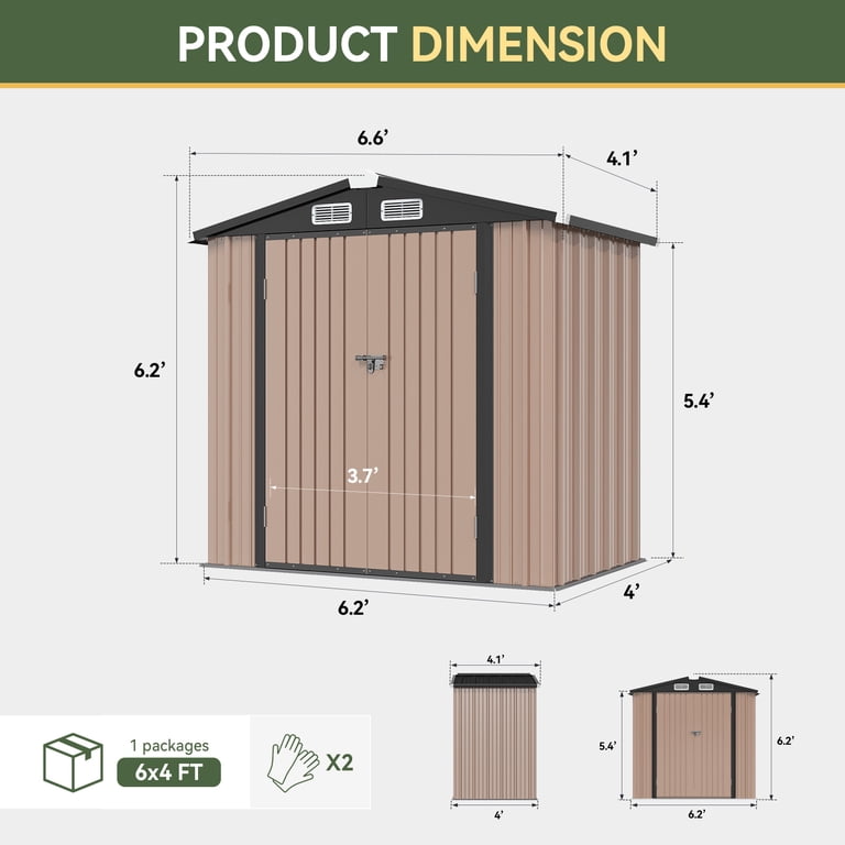 BaPiPro 6.2x4 FT Outdoor Storage Shed, Heavy-Duty Metal Garden