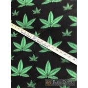 Fleece Fabric Printed ANTI PILL CANNABIS ON BLACK BACKGROUND / 58" Wide / Sold by the yard