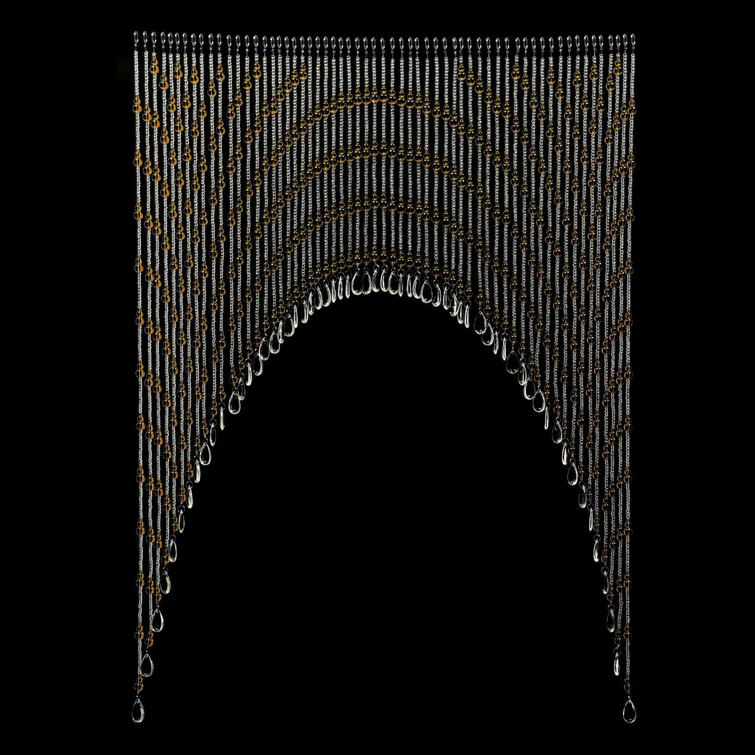 60 Strings Beaded Curtain for Doorway Tassels Beads Hanging Fringe Room, Hanging Beads Curtain Wall Closet Privacy Decor Room Bead Partition Curtain Divider Window Hallway 8.2-9.8ft (Amber, Clear)