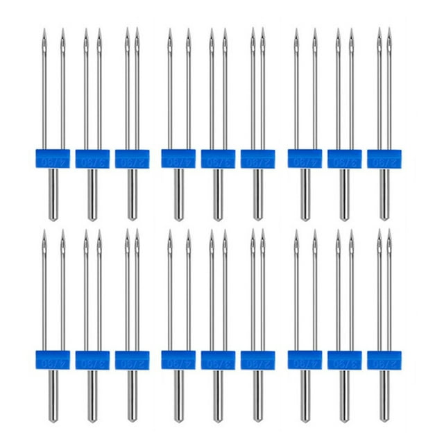 18pcs Sewing Machine Double Needle with Plastic Box Threader Simple Operation Twin Needles Set for Household