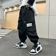 thumbnail image 5 of AWZXDE Boys autumn winter solid color cargo pants large kids stylish outdoor lightweight pants cool athletic pants for daily use Black,11-12 Years, 5 of 7