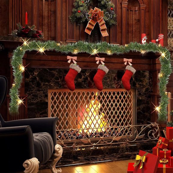 Christmas Garland,Cedar Garland Christmas Garland Upgrade Realistic Artificial Pine Garland Faux Cypress Garland with Lights for Christmas Table Mantle Wall Room Outdoor Indoor Decor (15 ft)
