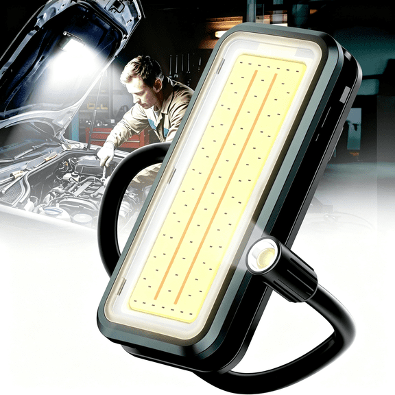 HIBIBUD Led Flexible Work Light Rechargeable with Gooseneck Light,Magnetic Work Lights Portable Pickup Tool,1200 Lumens Stepless Dimming,5 Modes,Magnet,Hook&Clip for Auto Repair Garage Workshop