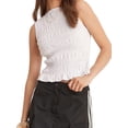 thumbnail image 2 of Women Shirred Tank Top Ruffle Sleeveless Tanks Frill Smocked Crew Neck Tops White M, 2 of 9