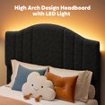 thumbnail image 3 of Pinmoco Twin Upholstered Bed Frame with Adjustable Arc-shaped Headboard, LED Platform Bed, Teddy Velvet Black, 3 of 8