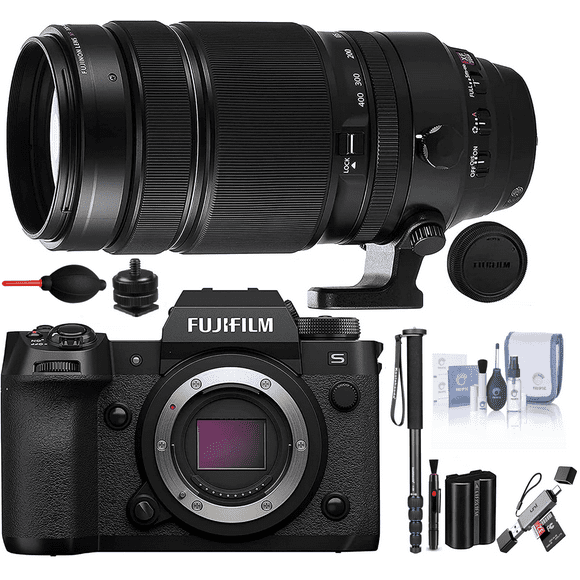Fujifilm X-H2S Mirrorless Camera with Fujifilm XF100-400MM f/4.5-5.6 R LM OIS WR Lens, Optics Cleaning Kit. Monopod + latest Accessory & add-on Bundle