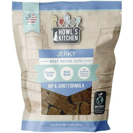 UPC: 0015958992055 | Scott 6.5 oz Howls Kitchen Beef Jerky Cuts Hip & Joint Dog Treats – Pack of 12