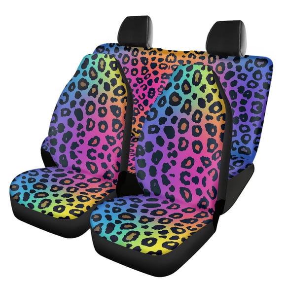Psesaysky Rainbow Gradient Leopard Car Seat Covers Full Set Breathable Car Seat Cover Full Set, Easy to Install Compatible with most Cars Truck