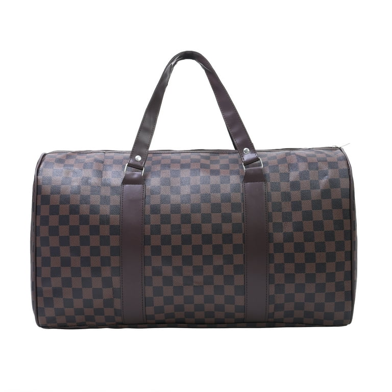 T.sheep Checkered TravelWeekender Bag PU Leather Oversized Overnight Handbag Gym Bag for Woman Brown Walmart.com