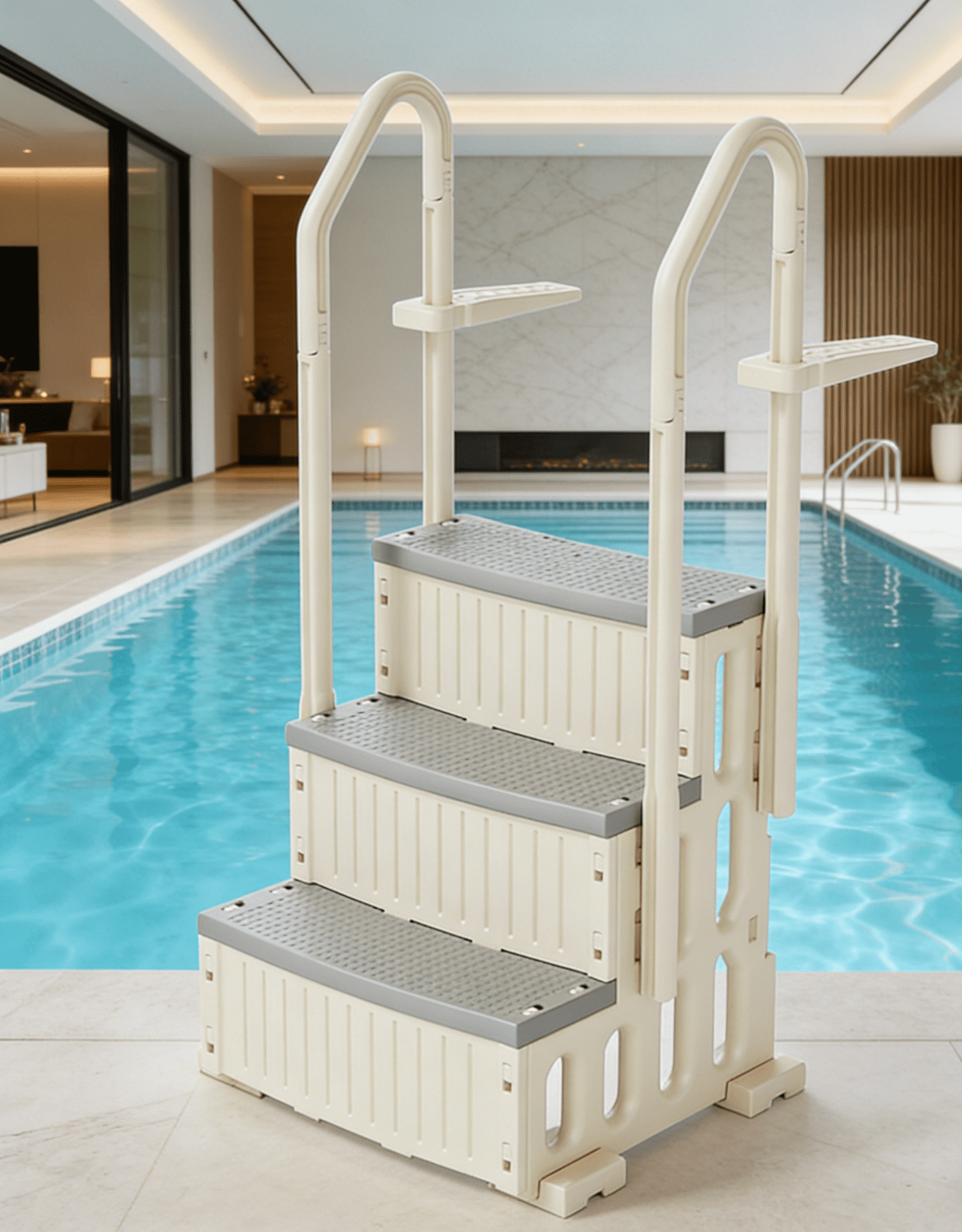Alvantor 3-Step Heavy-Duty Pool Ladder with Handrails Non-Slip Plastic Steps for Above Ground Pools 35 to 46 in 400 lb Capacity White