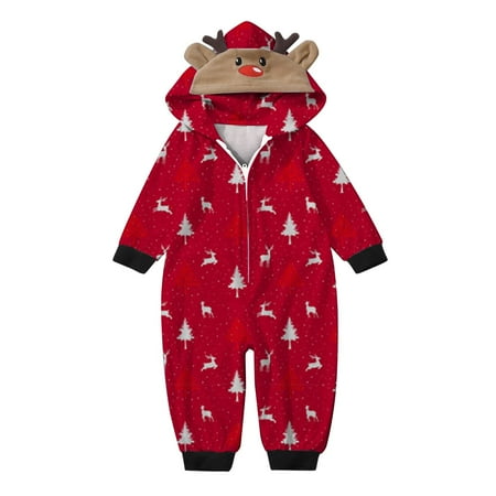 

Matching Family Outfits Christmas For Sets Hooded Jumpsuit Cute Reindeer Printed Christmas Sets Holiday Casual Pajamas Set Red 12 Months - 15 Months