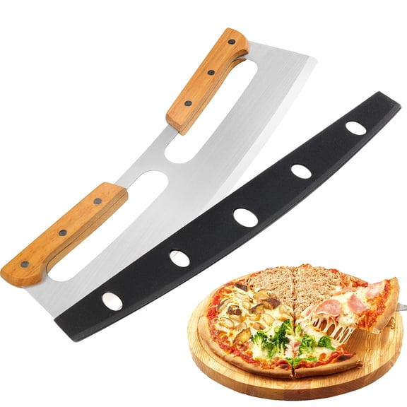 Pizza Cutter Rocker with Wooden Handles & Protective Cover by , 14" Sharp Stainless Steel Pizza Slicer Wheel, Big Pizza Knife Cutters for Kitchen Tool
