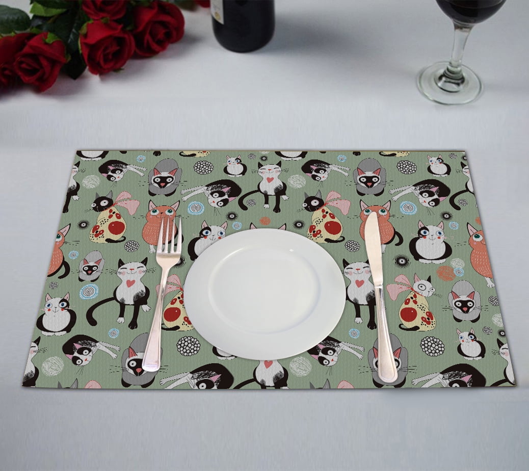 GCKG Lovely Cartoon Cats Table Placemat 12x18 Inch Set of 2