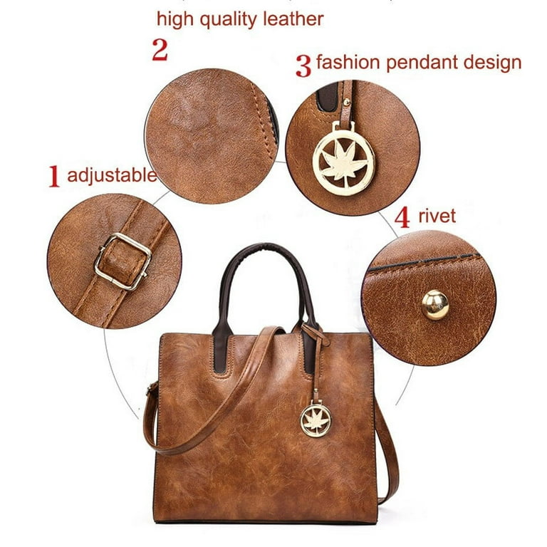 PIKADINGNIS Retro Handbag for Women Genuine Leather Tote Bag Large Capacity Shoulder  Bag Magnetic Clasp Closure Crossbody Bag 
