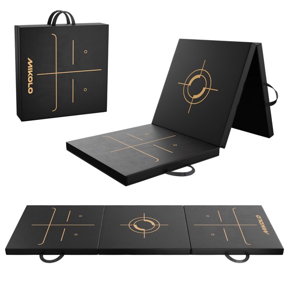 Mikolo Tri-Fold Folding Gymnastics Mat Anti Tear Yoga Mat Carrying Handles for Home Gym , Thick Portable Exercise Mat and Tumbling Mat for Stretching, Pilates, Aerobics Workouts