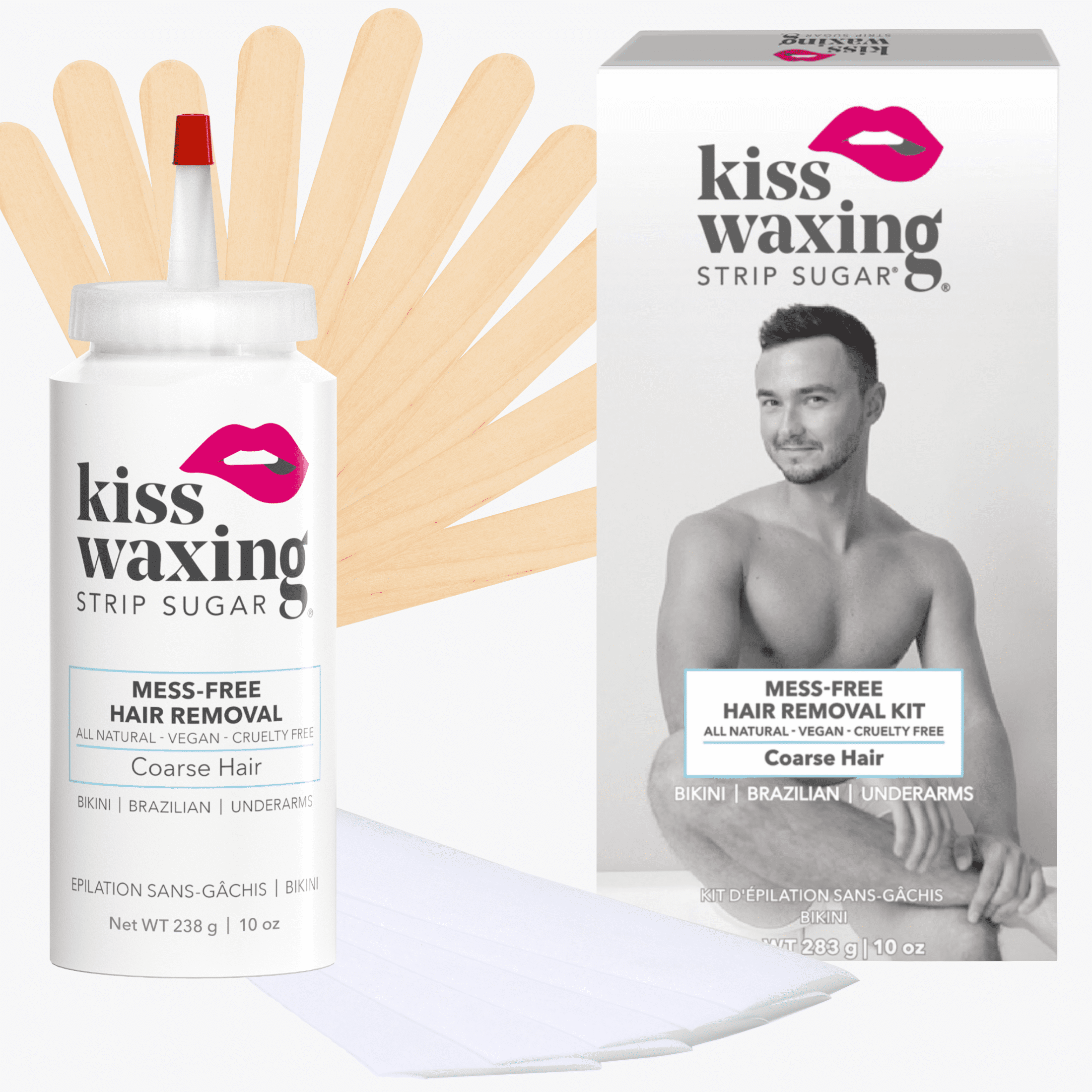 Kiss Waxing Strip Sugar Coarse Hair Removal Kit for Bikini, Brazilian,  Underarms, 10 oz 