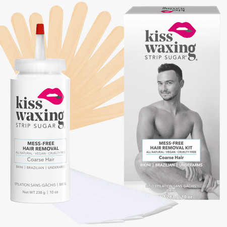 Kiss Waxing Strip Sugar Coarse Hair Removal Kit for Bikini  Brazilian  Underarms  10 oz
