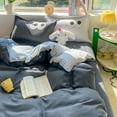 thumbnail image 1 of Solid Grey Duvet Cover Set Soft Blue Grid Flat Sheet Quilt Cover Pillowcase Bed Linen Twin Queen Full Size Simple Bedding Set, 1 of 5