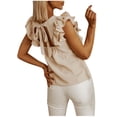 thumbnail image 3 of Women's Tanks Casual Racerback O-Neck Ruffle Sleeveless Tops for Summer Loose Blouse Tank Women’s Wardrobe Khaki XL, 3 of 5