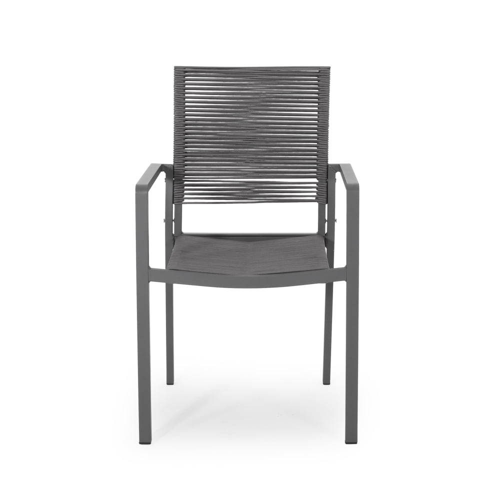 Set of 2 Gray Aluminum Outdoor Dining Chairs with Woven Rope Seat, Modern Patio Seating for Garden or Deck