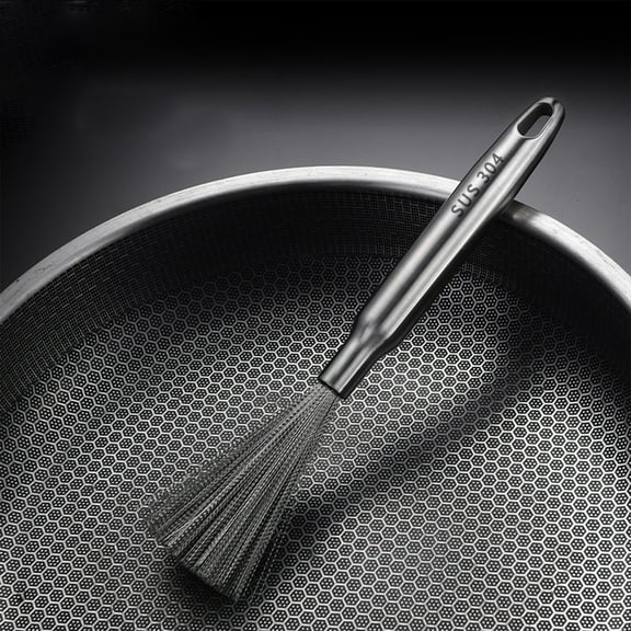 Stainless Steel Cleaning Brush | 304 Metal Scrubber for Cast Iron Nonstick Pans Pots Grills Ovens Sinks Stovetops | 6 Inch Ergonomic Handle | Heavy Duty Rust Remover | Efficient Dishwasher Safe