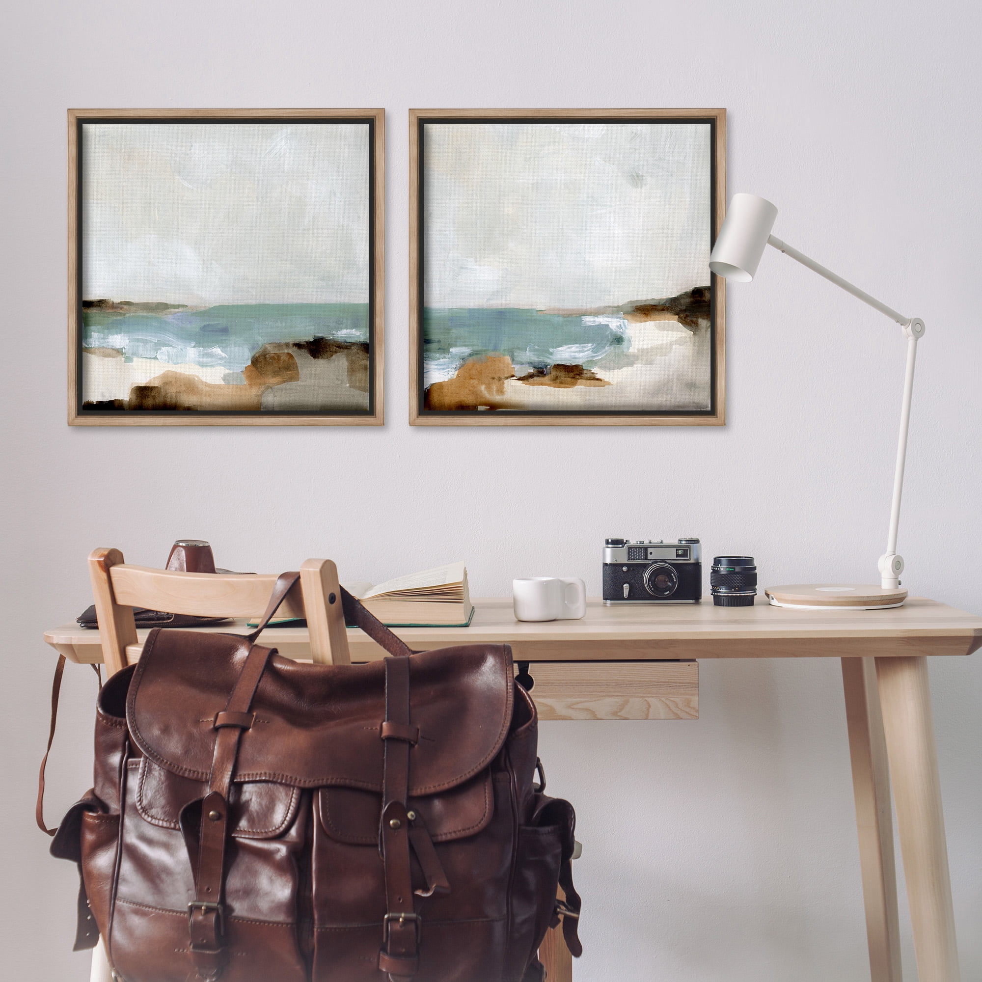 Stupell Industries Abstract Beach Cove Landscape Cliffs Nature Painting Brown Floater Framed Canvas Art Print Wall Art, 25 x 25, Set of 2