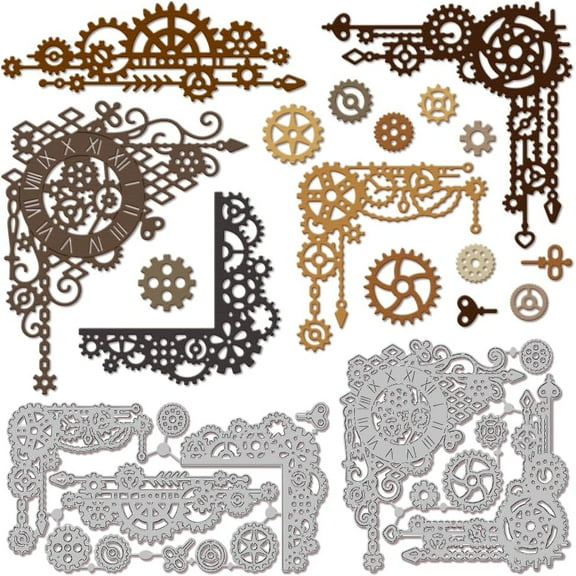 Steampunk Frame Cutting Dies for DIY Scrapbooking Metal Frame Corner Cut Dies Gear Die Cuts for Card Making Embossing Photo Album Craft Decor
