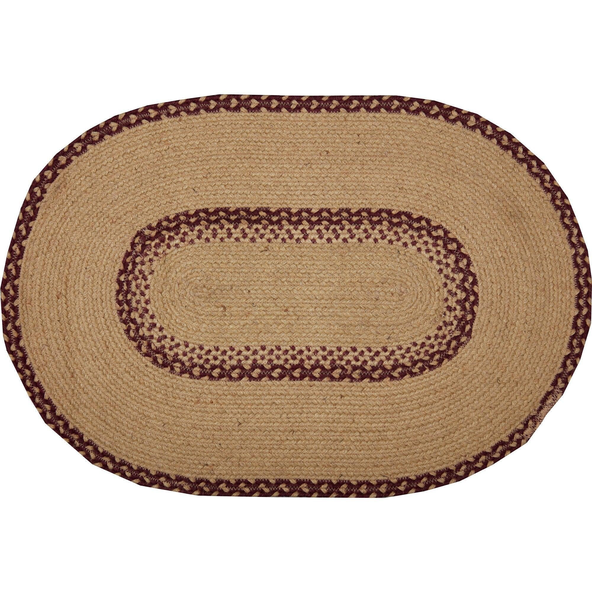 VHC Brands Burgundy Tan Jute Primitive 30"x20" Welcome Accent Rug Red Stenciled Text Oval Floor Decor