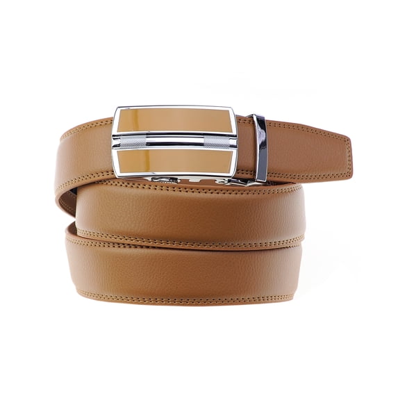Men's Genuine Leather Ratchet Dress Belt with Automatic Buckle L:37"-38"