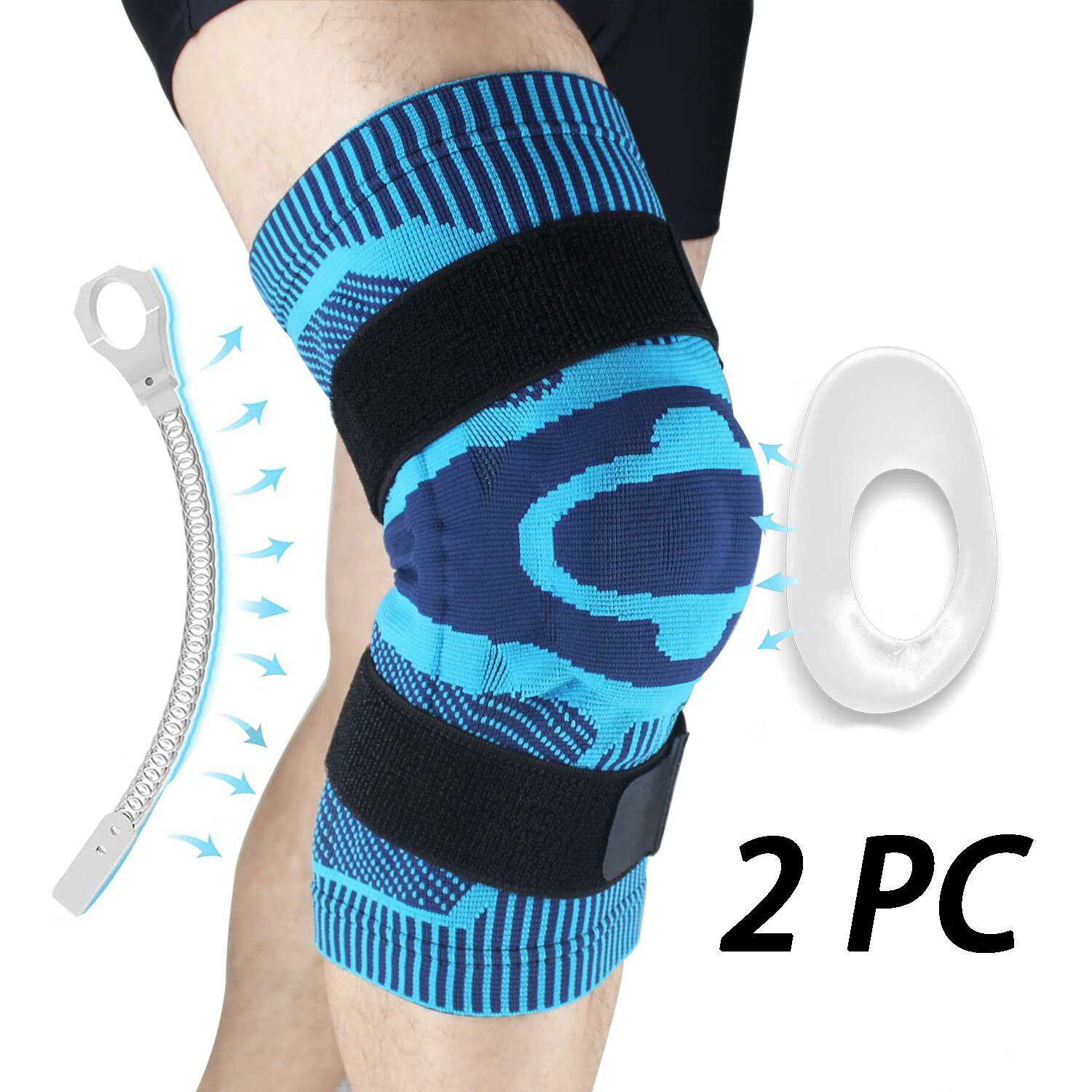 Knee Brace Support Compression Knee Sleeve with Patella Gel Pads & Side