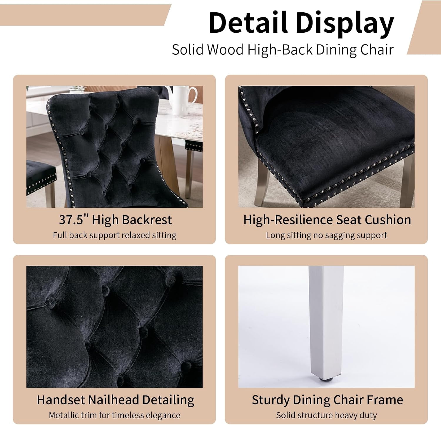 Collection Tufted Velvet Dining Chair, Nailhead Trim, Solid Wood Legs, Set of 2