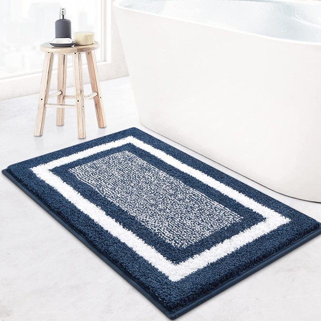 CPDD Bathroom Rugs Bath Mat,Non-Slip Fluffy Soft Plush Microfiber Bath Rugs, Machine Washable Quick Dry Shaggy Shower Carpet Rug for Bathroom, Tub and Shower (20"x32", Navy) Navy 20"x32"