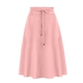 thumbnail image 4 of vigerkar Women Casual Cotton Linen Skirts Frill Tie Waist A-Line Midi Skirt with Pockets Pink, L, 4 of 5