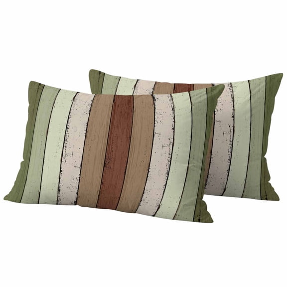 Sage Green Outdoor Pillow Covers, Waterproof Decorative Throw Pillowcases Set of 2, Farmhouse Wood Grain Vintage Brown Striped Couch Cushion Cases with Zipper for Outside Patio Garden Sofa 20"x12"