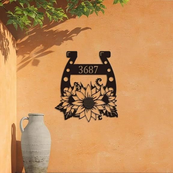 Custom Horseshoe Metal Address Sign, Metal House Numbers, Large Metal Sign, Rustic Metal Address Plaque, Outdoor Patio Sign