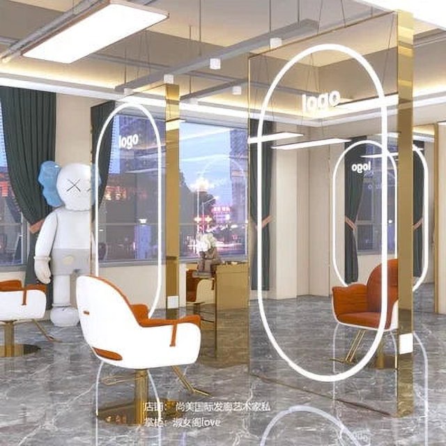 Hair salon mirror, hair salon, whole body wall hanging, hairdressing mirror table, LED with light, floor mounted mirror My Lux Decor Round