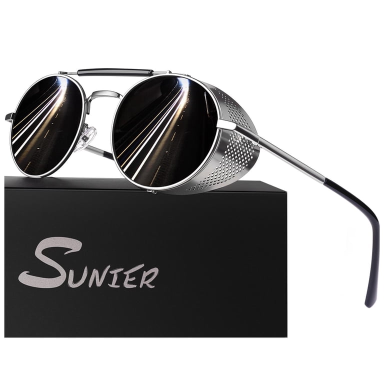 Sunier Retro Round Polarized Steampunk Sunglasses Men Women 