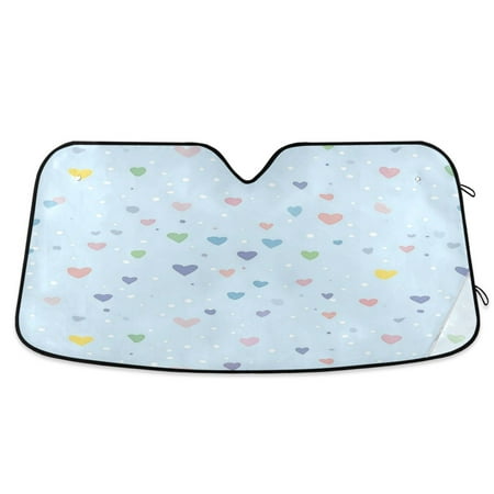 Car Sun Visor 53*23.5Inch Windshield Sun Shield Car Sun Curtain Car Sun Shield Car Sun Insulation Suitable For Most Vehicles Love on A Blue Background