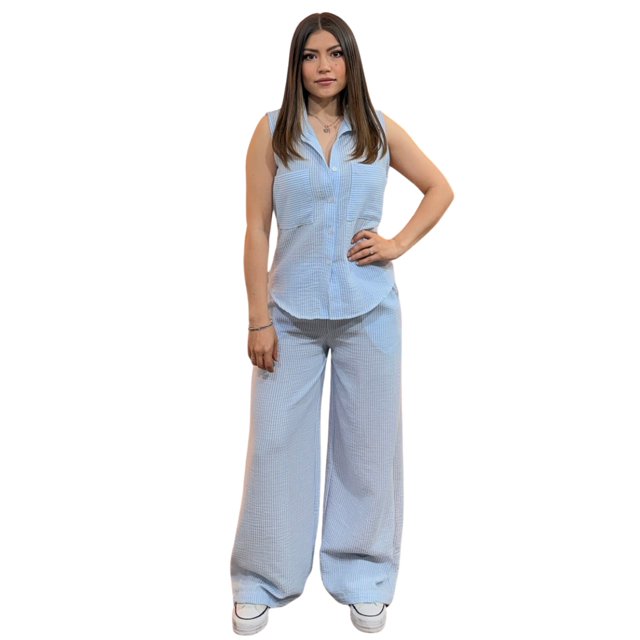 YARETNI MODA Conjunto Para Dama Pantalon Y Camisa Sin Mangas Rayado