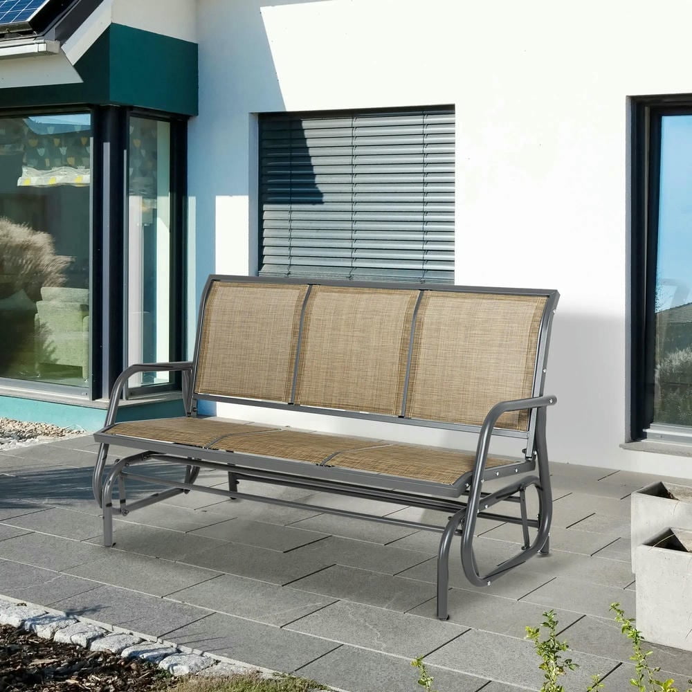 Kadyn Patio Glider Chair, Outdoor Rocker Glider Chair,3-Person Outdoor Patio Glider Bench, Porch Glider Swing with 3 Seats, Brown