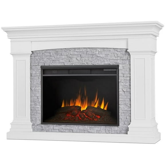 Real Flame Deland 63" Traditional Wood Grand Electric Fireplace in White