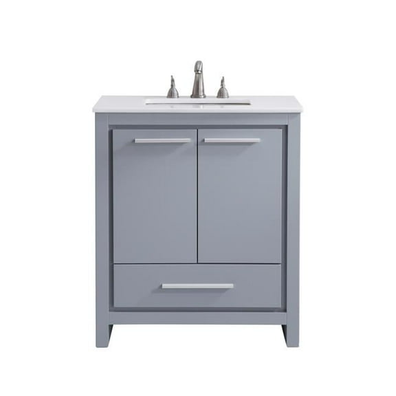 30 in. Single Bathroom Vanity with Ivory White Engineered Marble, Grey
