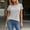 Gray, variant on Women's Short Sleeve Striped T Shirts Crewneck Ribbed Trim Tunic Tee Casual Summer Loose Fit Basic Tops