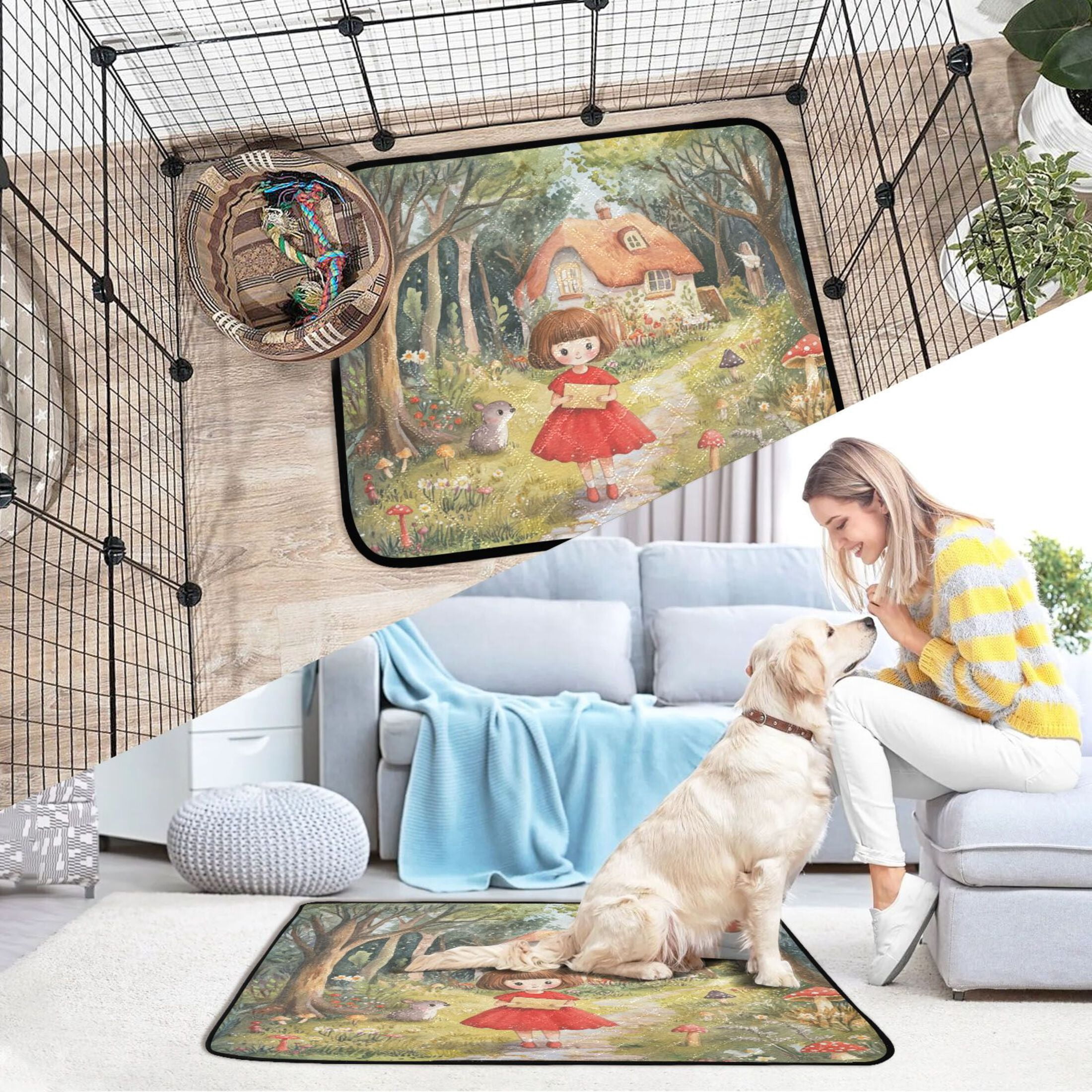 Qxltty Forest Cabin Cat litter Pads Pet Set of 3 Diaper Mats Center Anti-leakage Layer Absorbent Soft and Comfortable