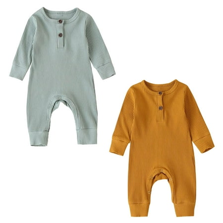 

aturustex Baby Girls Boys Romper Solid Long Sleeve One-Piece Ribbed Button Bodysuit Outfits