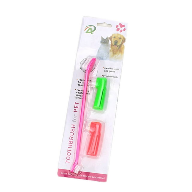 ziyahihome 3Pcs/set Double Head Pet Hand Toothbrush Pet Teeth Care Cleaning Brush Grooming Tools Set Random Color
