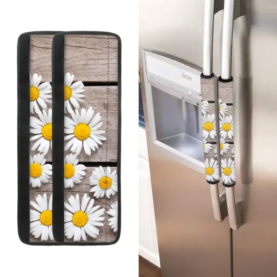 Renewold Daisy Plank Refrigerator Door Handle Cover 2 Pieces Kitchen Appliance Protective Gloves